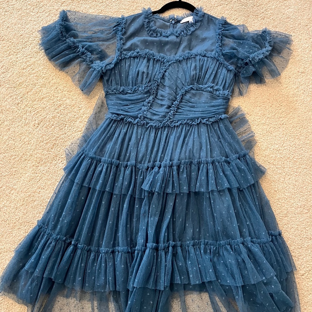 Ivy City Co Short Whimsical Dress in Slate Blue
